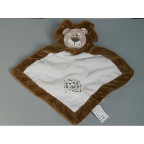 Doudou Lion Plat Marron Beige Blanc Pois Grelot Action Zdt