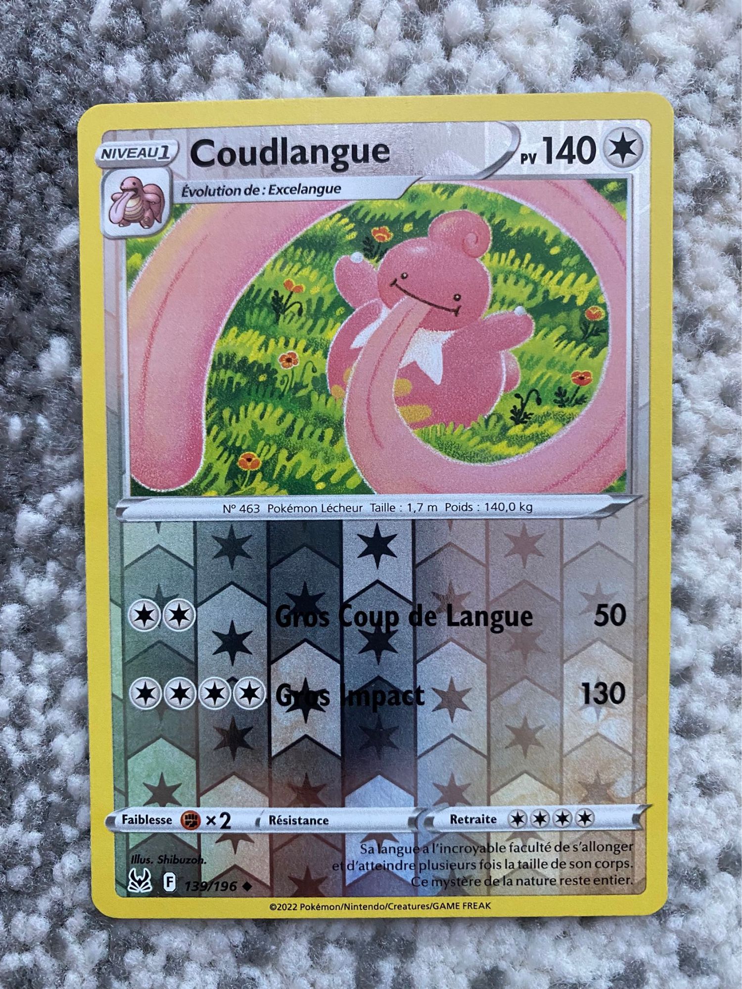 Carte Pokémon Origine Perdue - Coudlangue 139/196 - Reverse