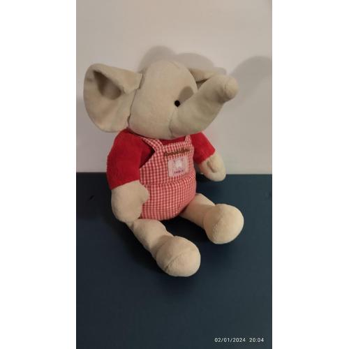 Vintage Doudou Éléphant Bout'chou Vichy Rouge