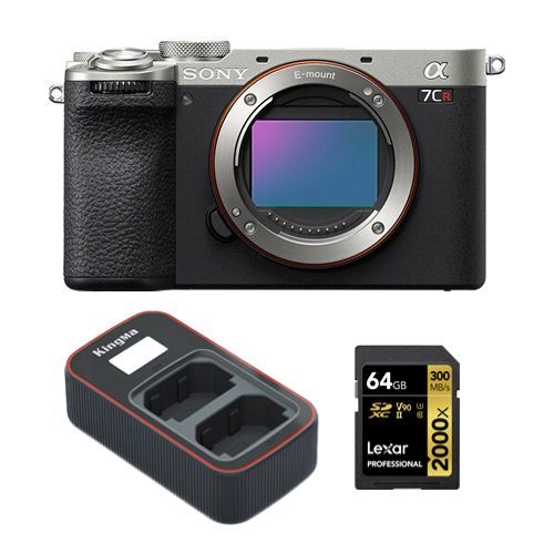 Sony Alpha a7CR Appareil photo sans miroir (argent)+Lexar 64Go carte mémoire professionnelle 2000x UHS-II SDXC+Kingma Sony NP-FZ100 LCD double USB chargeur