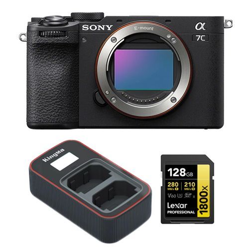 Sony Alpha A7C II corps noir+Lexar 128Go carte mémoire SDXC professionnelle 1800x UHS-II+Kingma Sony NP-FZ100 LCD double USB chargeur
