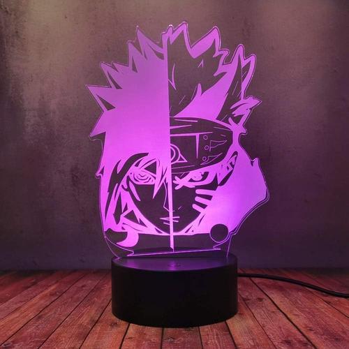 Creative Lampe de bureau 16 couleurs Lustre veilleuse 3D Uzumaki Naruto Uchiha Sasuke de lampe de bureau, anime japonaise, décoration de chambre à coucher, cadeau d'anniversaire