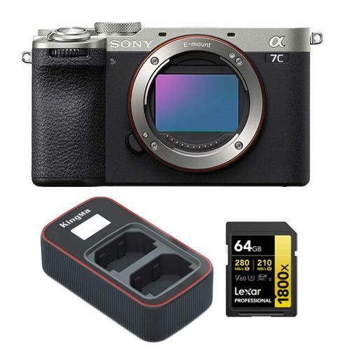 Sony Alpha A7C II corps argent+Lexar 64Go carte mémoire SDXC professionnelle 1800x UHS-II+Kingma Sony NP-FZ100 LCD double USB chargeur