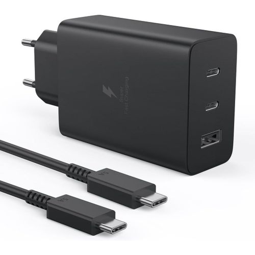 65w Chargeur Rapide,3 Ports Usb C Chargeur Pd+Qc Prise Adaptateur Avec Usb C To C 2m Cble Pour Samsung Galaxy S24 Ultra/S24+/S24/S23/S22/S21/A55/A54,Iphone 16/15/14,Ipad Pro/Air,Pixel7,Macbook