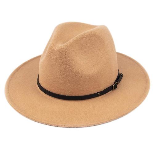 Chapeau Fedora En Laine Avec Boucle De Ceinture Pour Femme, Chapeau Classique ¿¿ Large Bord, Panama, Camel