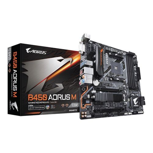 Gigabyte B450 AORUS M - 1.0 - carte-mère - micro ATX - Socket AM4 - AMD B450 Chipset - USB 3.1 Gen 1, USB 3.1 Gen 2 - Gigabit LAN - carte graphique embarquée (unité centrale requise) - audio HD...