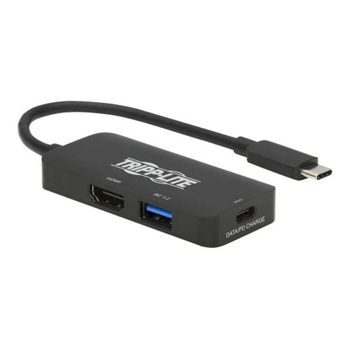 Tripp Lite USB C Multiport Adapter - HDMI 4K @ 60 Hz, 4:4:4, HDR, USB-A, USB-C PD 3.0 Charging (100W), Black - Adaptateur audio/vidéo - 24 pin USB-C mâle reversible pour HDMI, USB type A, 24 pin...