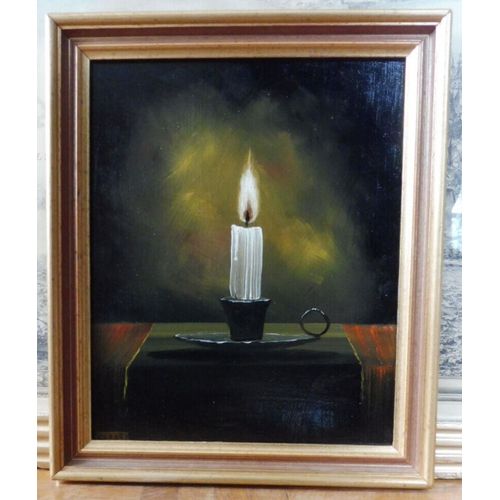 Bougie. Huile Sur Panneau 31x26 Cm Encadré
