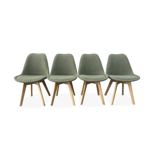 Lot De 4 Chaises Scandinaves Nils Revêtement Bouclette Vert Céladon. Pieds Bois De Hêtre. Chaise 1 Place