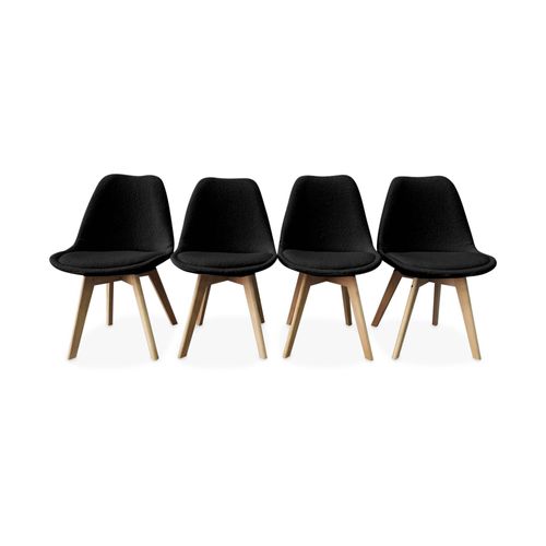 Lot De 4 Chaises Scandinaves Nils Revêtement Bouclette Noire. Pieds Bois De Hêtre. Chaise 1 Place