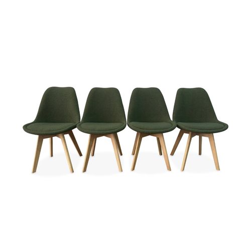 Lot De 4 Chaises Scandinaves Nils Revêtement Bouclette Kaki. Pieds Bois De Hêtre. Chaise 1 Place