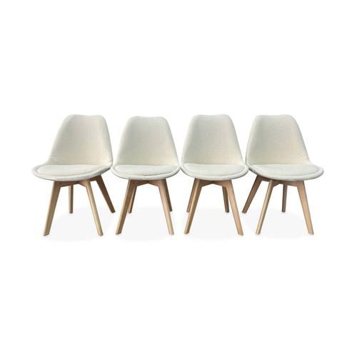 Lot De 4 Chaises Scandinaves Nils Revêtement Bouclette Blanche. Pieds Bois De Hêtre. Chaise 1 Place