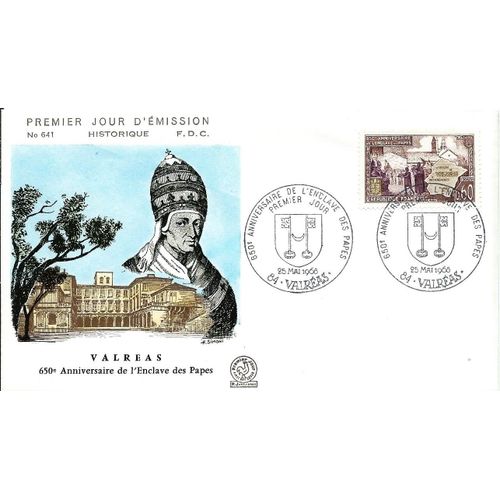 France 1968, Belle Enveloppe 1er Jour Fdc 641, Timbre Yvert 1562, 650ème Anniversaire De L'enclave Papale De Valréas Dans Le Vaucluse. -