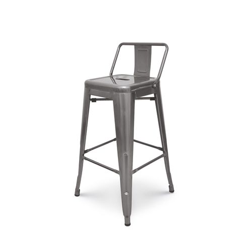 Kosmi - Tabouret De Bar En Métal Brut Avec Dossier Aspect Galvanisé - Hauteur 66 Cm