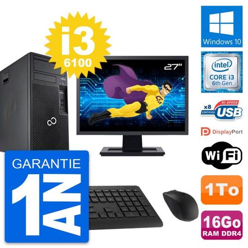 PC Tour Fujitsu P557 Ecran 27" i3-6100 RAM 16Go Disque Dur 1To Windows 10 Wifi