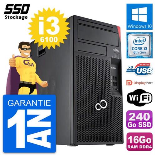 PC Tour Fujitsu Esprimo P557 MT Intel i3-6100 RAM 16Go SSD 240Go Windows 10 Wifi