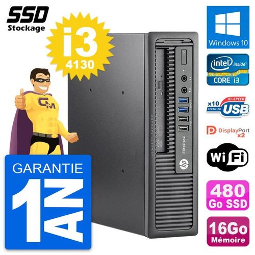 Mini PC HP EliteDesk 800 G1 USDT Core i3-4130 RAM 16Go SSD 480Go Windows 10 Wifi