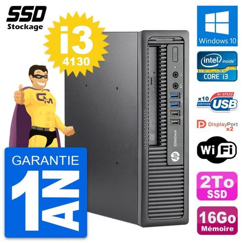 Mini PC HP EliteDesk 800 G1 USDT Core i3-4130 RAM 16Go SSD 2To Windows 10 Wifi