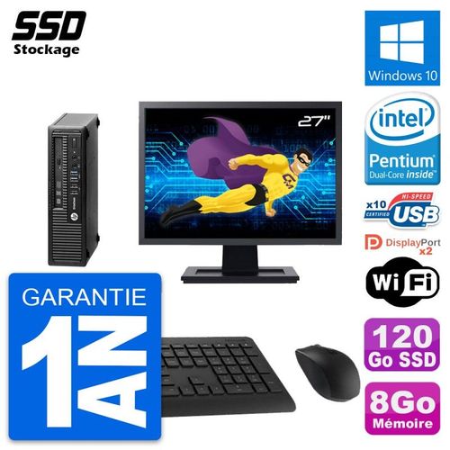Mini PC HP 800 G1 USDT Ecran 27" Intel G3220 RAM 8Go SSD 120Go Windows 10 Wifi