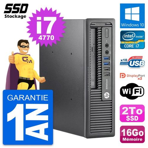 Mini PC HP EliteDesk 800 G1 USDT Core i7-4770 RAM 16Go SSD 2To Windows 10 Wifi