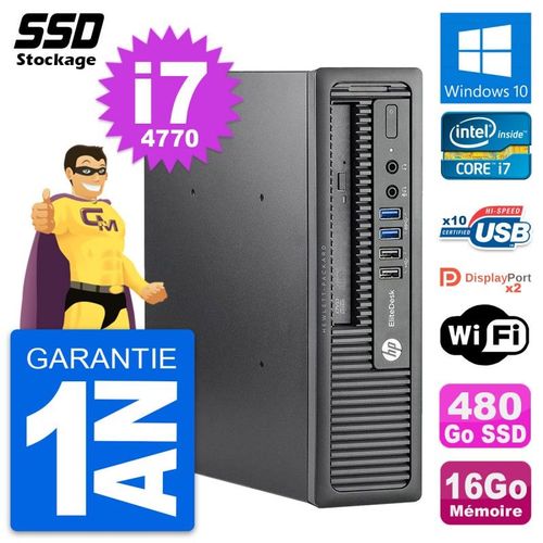 Mini PC HP EliteDesk 800 G1 USDT Core i7-4770 RAM 16Go SSD 480Go Windows 10 Wifi