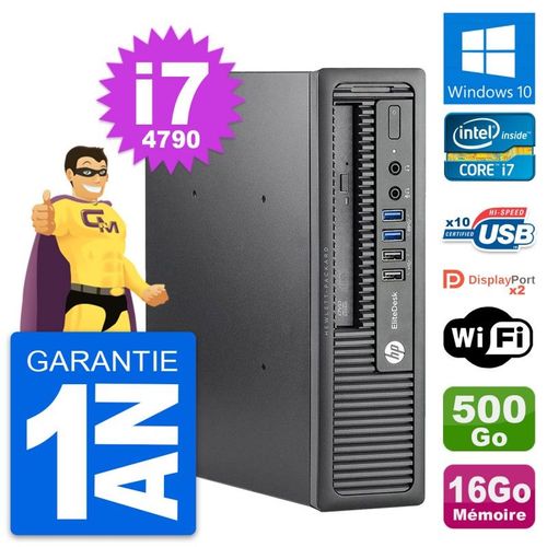 Mini PC HP EliteDesk 800 G1 USDT i7-4790 RAM 16Go Disque 500Go Windows 10 Wifi