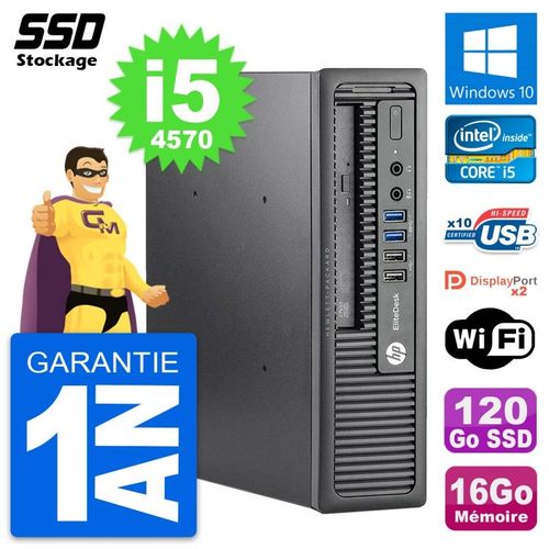 Mini PC HP EliteDesk 800 G1 USDT Core i5-4570 RAM 16Go SSD 120Go Windows 10 Wifi
