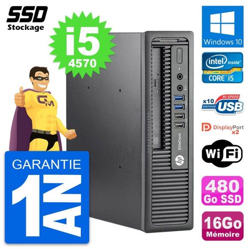 Mini PC HP EliteDesk 800 G1 USDT Core i5-4570 RAM 16Go SSD 480Go Windows 10 Wifi