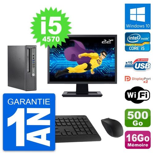 Mini PC HP 800 G1 USDT Ecran 22" i5-4570 RAM 16Go Disque 500Go Windows 10 Wifi