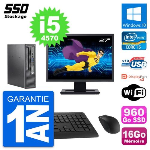 Mini PC HP 800 G1 USDT Ecran 27" Core i5-4570 RAM 16Go SSD 960Go Windows 10 Wifi
