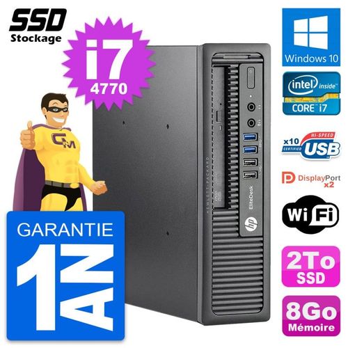 Mini PC HP EliteDesk 800 G1 USDT Intel i7-4770 RAM 8Go SSD 2To Windows 10 Wifi