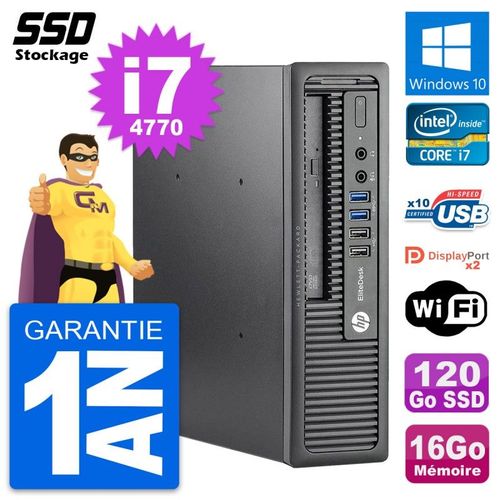 Mini PC HP EliteDesk 800 G1 USDT Core i7-4770 RAM 16Go SSD 120Go Windows 10 Wifi