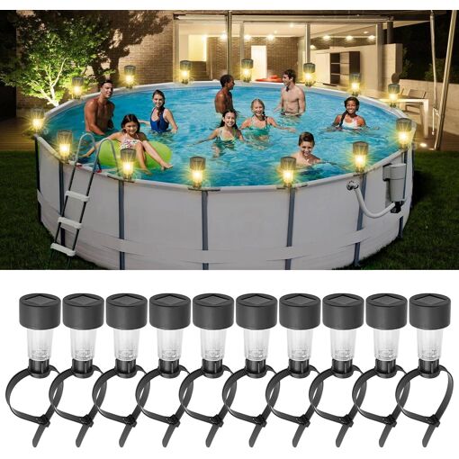 10 Pi&egrave;ces Lampes Solaires De Bassin, &Eacute;clairages Solaires De Bassin,
