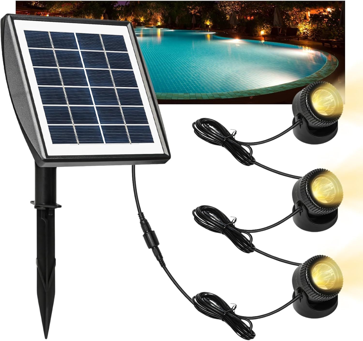 Lampes Solaires de Bassin, 6V/2W Panneau Solaire Polycristallin Projecteur Piscine