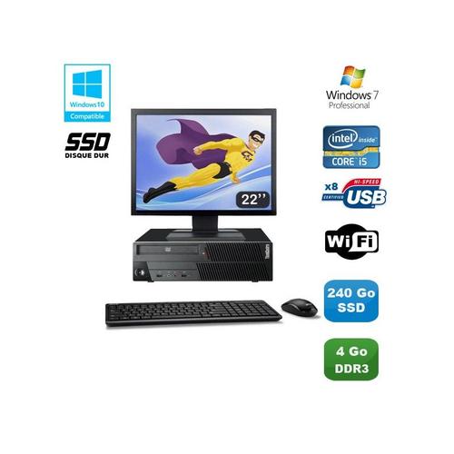 PC Lenovo M90P 5864 Core i5-650 3.2GHz 4Go 240Go SSD Graveur WIFI W7 + Ecran 22"