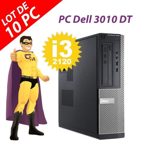 Lot x10 PC Dell OptiPlex 3010 DT i3-2120 RAM 4Go Disque 250Go HDMI Windows 10