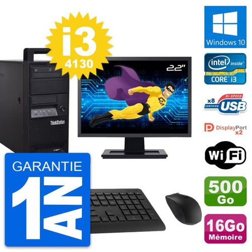 PC Tour Lenovo E32 Ecran 22" Intel i3-4130 RAM 16Go Disque 500Go Windows 10 Wifi