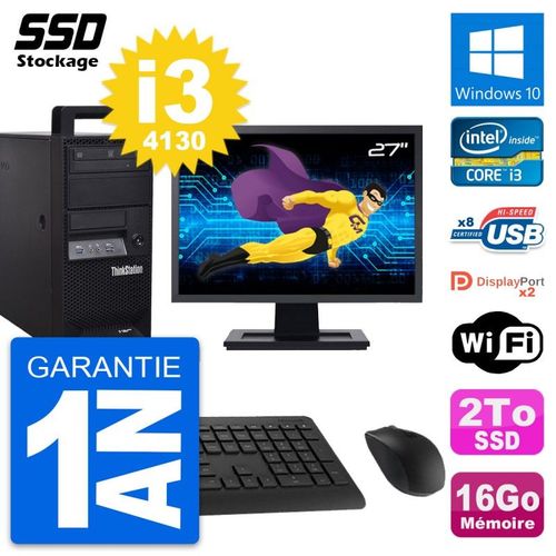 PC Tour Lenovo E32 MT Ecran 27" Intel i3-4130 RAM 16Go SSD 2To Windows 10 Wifi
