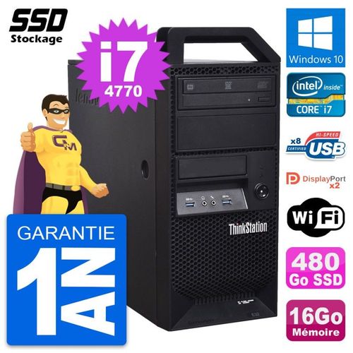 PC Tour Lenovo ThinkStation E32 Intel i7-4770 RAM 16Go SSD 480Go Windows 10 Wifi