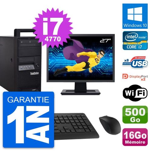 PC Tour Lenovo E32 Ecran 27" Intel i7-4770 RAM 16Go Disque 500Go Windows 10 Wifi