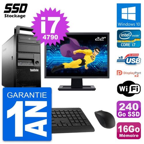 PC Tour Lenovo E32 MT Ecran 22" Intel i7-4790 RAM 16Go SSD 240Go Windows 10 Wifi