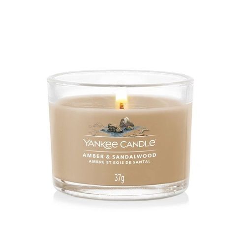 Bougie votive verre ambre et bois de santal
