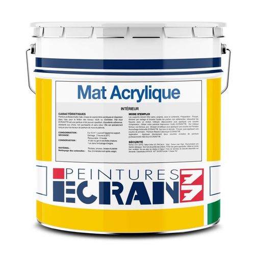 Peinture professionnelle mat, murs et plafonds, intérieur, résine acrylique - Mat Acrylique ECRAN 77 1 litre Blanc