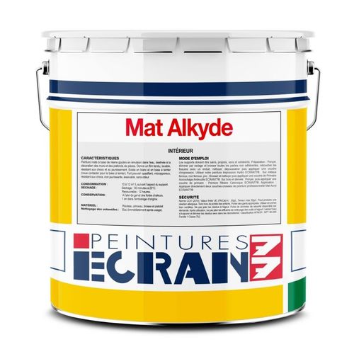Peinture professionnelle mat, murs et plafonds, résine alkyde - Mat Alkyde ECRAN 77 1 litre Blanc