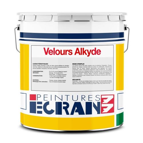 Peinture professionnelle velours, murs et plafonds, blanc, résine alkyde - Velours Alkyde ECRAN 77 1 litre Blanc