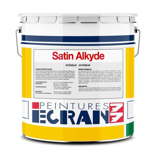 Peinture professionnelle satin, murs et plafonds, blanc, résine alkyde - Satin Alkyde ECRAN 77 1 litre Blanc
