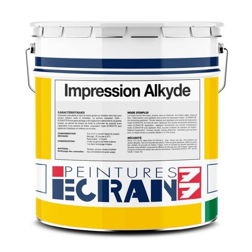 Peinture impression polyvalente, peinture professionnelle, travaux neufs et entretien, résine alkyde, Impression Alkyde ECRAN 77 1 litre Blanc
