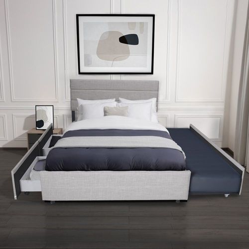 Lit Palermo 140x200 +1 Sommier+2 Tiroirs+1 Tiroir Lit 90x190 / Gris Clair/ 203x142x105,5 Cm