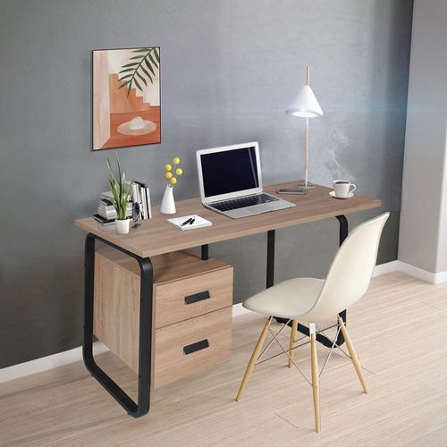 Bureau Pearl 120x60cm / Chêne Blanchi Et Métal Noir/ 120x60x76cm