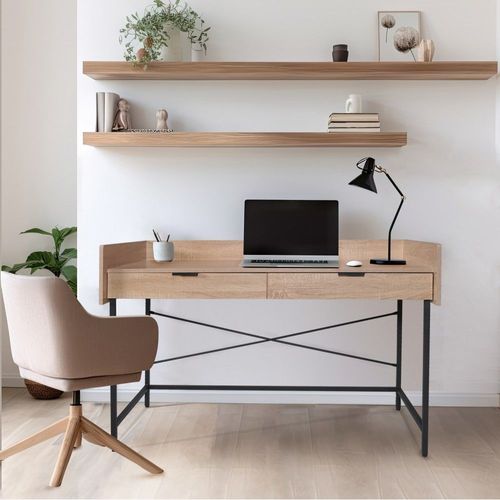 Bureau Campus 123x54cm / Chêne Blanchi Et Métal Noir/ 123x54x76cm